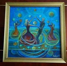 Rare original acrilic  painting, vintage, home decor 40x40 cm, framed 45x45cm