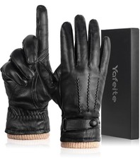 Winter Genuine Sheepskin Leather Gloves for Men, Warm Cashmere Large Brown