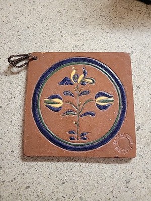 Vintage Cabbagetown Pottery TilebTrivet  Floral Cork Back 6.5'' Square