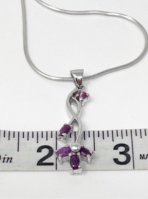 Vintage 925 Sterling Silver Ruby Collar Pendant N… - image 3