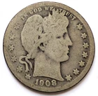 1908-O Barber Quarter 25C - 90% Silver - New Orleans - uncleaned