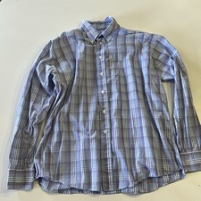 Vintage Burberry London Men's Classic Blue Plaid Button Down Shirt Large