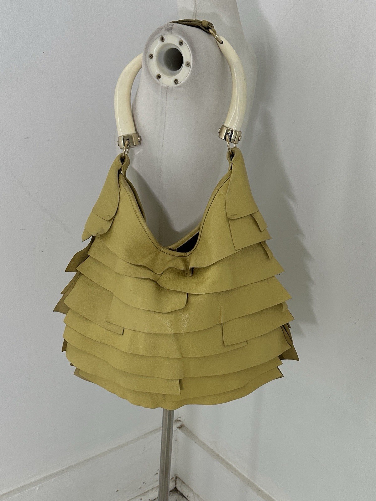 Borsa a mano vintage Y2K YSL Yves Saint Laurent in pelle con manico in corno