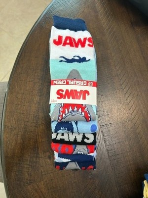 NEW Jaws Shark Socks Men's Casual Crew Socks 6 Pairs Mens Size 8-12 Bioworld
