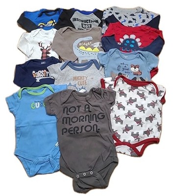 12 PC Baby Boy 3-6 Months Long Sleeve One-piece Bodysuits Bundle Dinosaurs Dino