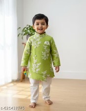 TRADITIONAL KIDS ETHNIC Boys Printed Cotton Silk Kurta Pyjama Set for festival