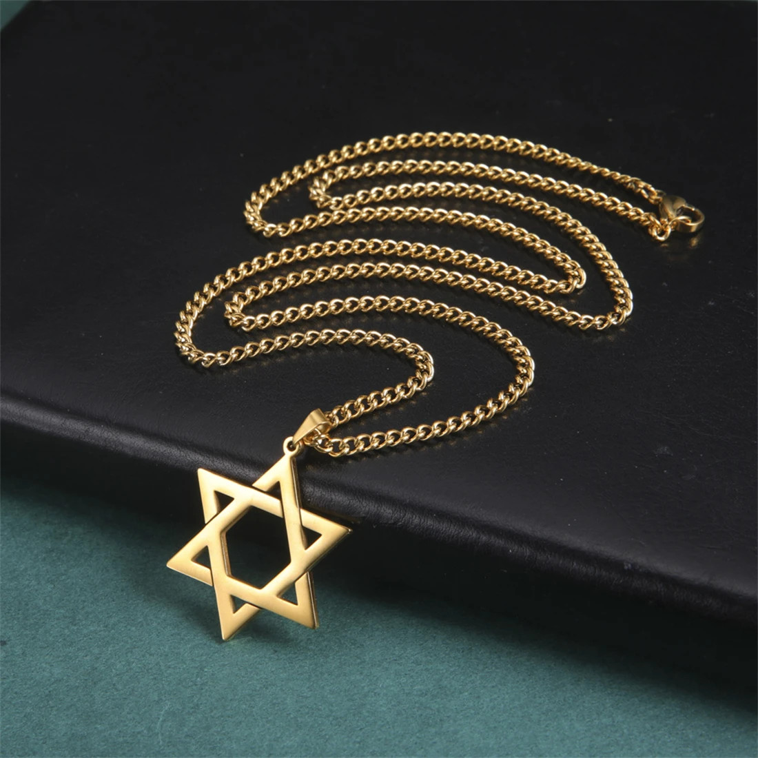 Collar Estrella de David Magen David Colgante Judío Plata Oro Negro Calidad Superior