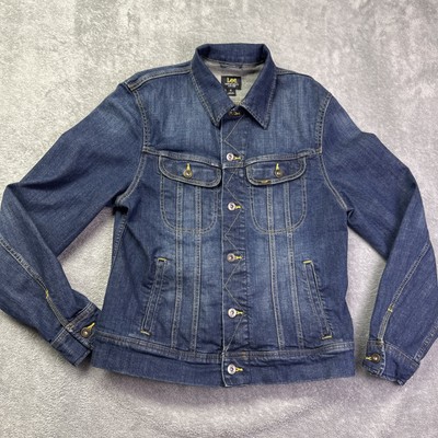 Vintage Lee Denim Jean Jacket Medium Dark Wash Blue Grunge Punk 90s Mens Medium
