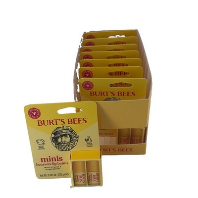 8 BURT'S BEES Peppermint Minis Beeswax Lip Balms 2 Pack Gift Card In Retail Tray