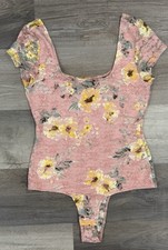 Fairy core Pink floral bodysuit Lace Details Sz Med Coquette Boho Hippie So
