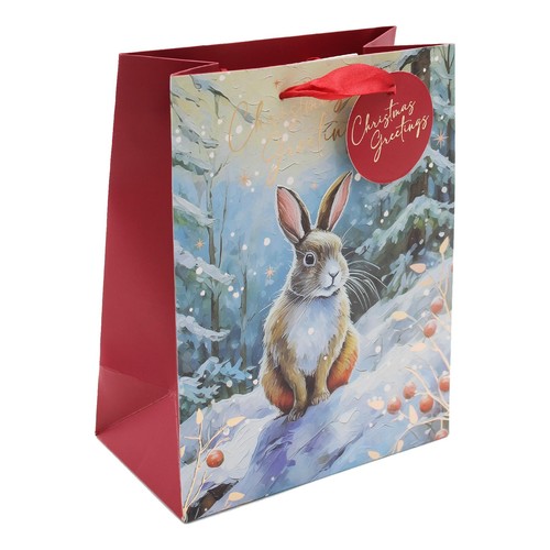 Christmas Gift Bag With Tag 23cm x 18cm x 10cm - Rabbit Design | eBay ...