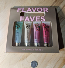 Victoria's Secret 4 Piece Flavor Lip Gloss Set Cherry Strawberry Vanilla J0-2
