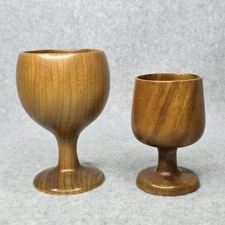 Vintage Wooden Goblets Set 2 Mid Century Modern Wood Cups Rustic Barware Decor
