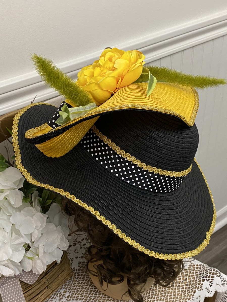 Vtg Black Hat Church Kentucky Derby Easter Milan By Charm Women’s Gold Flower M509 ( Black ) Kentucky Derby Hat, Church Hat, Wedding Hat  main image 2