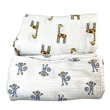Aden  Anais Muslin Swaddle Blankets Lot of 2 Giraffe Monkey 40x45 Cotton