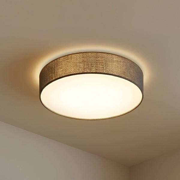 Lindby Textil Deckenleuchte Rund 50 Cm, Deckenlampe Stoff Grau, 3X E27 Max. 11W,-image