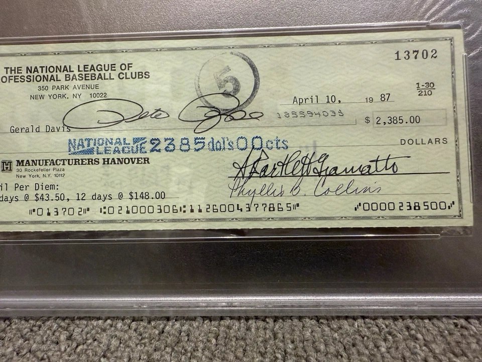 Bart Giamatti & Pete Rose Doble Firmado Autografiado Cancelado Cheque PSA ADN Foto 2 de 4