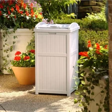Outdoor Trash Garbage Can 33 Gal. Garden Hideaway Yard Bin Patio Resin Container