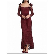 Muse by Marchesa Burgundy Floral Lace Long Sleeve Gown Dress Size 12 NWT