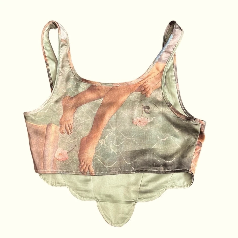 Top Zara Nacimiento de Venus Botticelli Talla S Corsé Artístico Satinado Recortado Estilo Y2K Foto 2 de 4