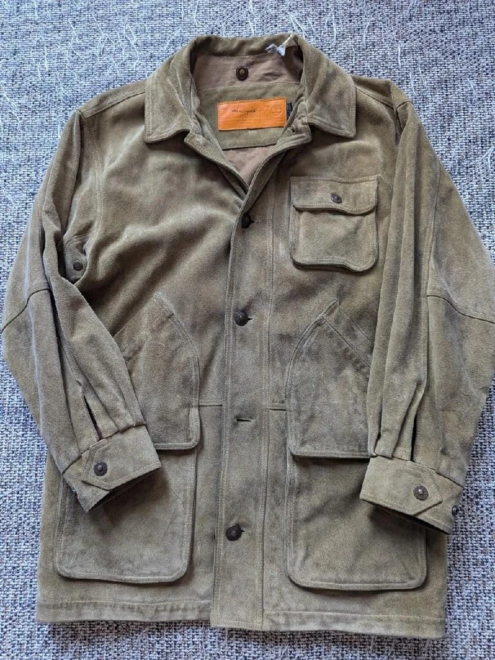 vintage 1990s leather TIMBERLAND coat L sportsman SPLIT SUEDE cowhide hunting - Image 4 of 4