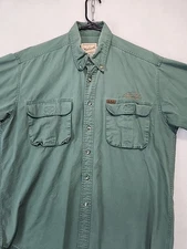 Vintage Woolrich Shirt Mens L Green Hunting Canvas Camping Safari Pocket Outdoor