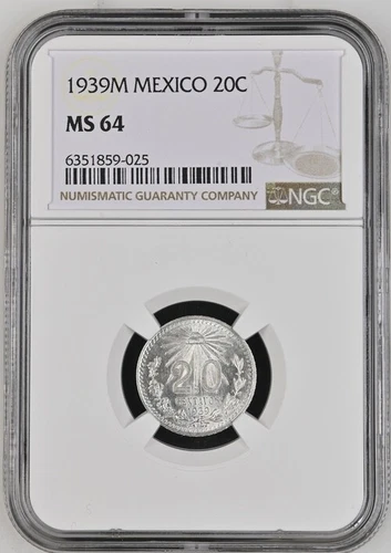 1939M Mexico 20 Centavos KM438 NGC MS64 .720 Silver