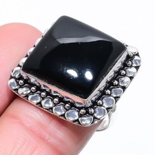 Black Onyx Gemstone Handmade 925 Sterling Silver Jewelry Ring Size 8 US 