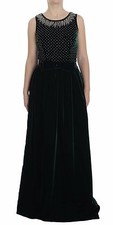 DOLCE & GABBANA Dress Green Velvet Crystal Long Maxi IT38 / US4 / XS RRP $7800