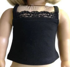 Black Knit Camisole Top Shirt with Lace Trim Clothes for 18 inch Girl Dolls