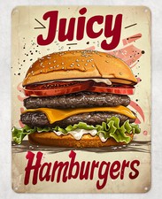 Burger Joint Juicy Hamburgers Metal Poster Wall Sign Man Cave Shed Home Kitchen