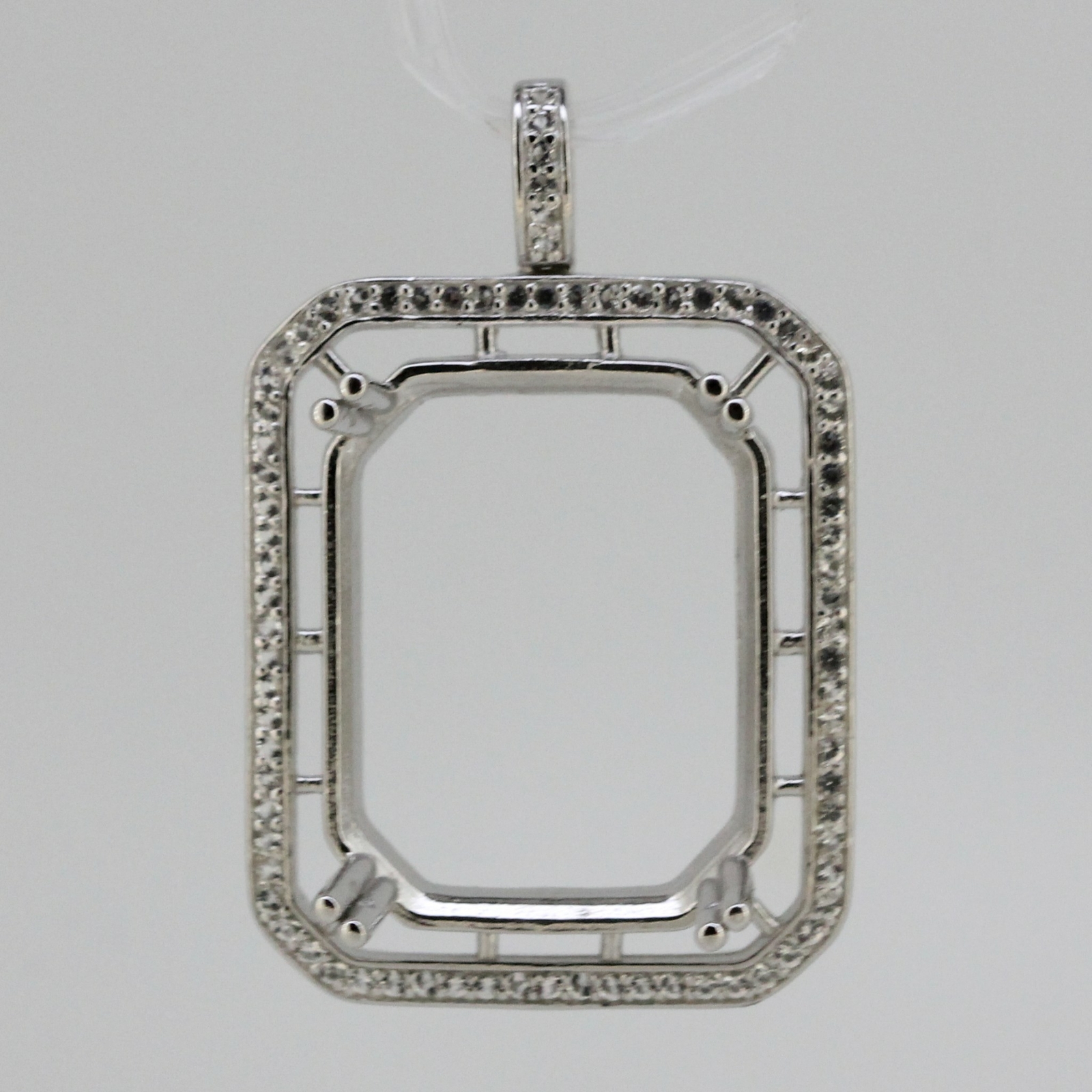 Sterling Silver Semi Mount Pendant Setting OCT 25x20mm Halo Topaz or Moissanite
