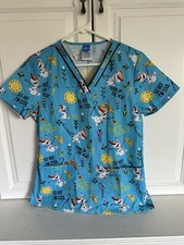 Disney Frozen XS Scrub Top V Neck With Pockets Excellent Condition