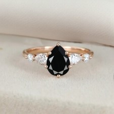Black Onyx Pear shaped ring bridal ring cluster ring wedding ring women ring
