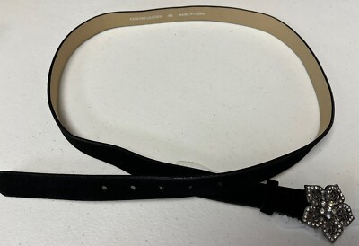 Merona-Women s Black Belt- With Bling- Flower Rhinestone Buckle, Suede, Size 2XL