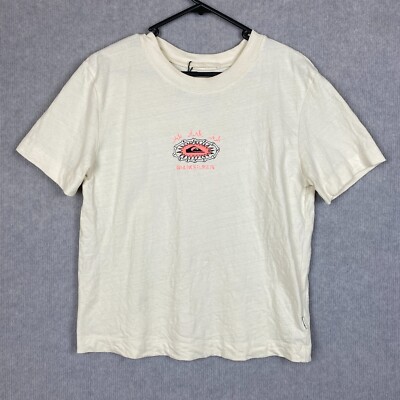 Quiksilver Shirt Womens Small White Pink Graphic Print Logo Short Sleeve Tee