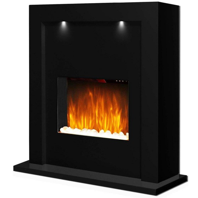 Black Electric Fire Surround Fireplace Mantelpiece Free Standing