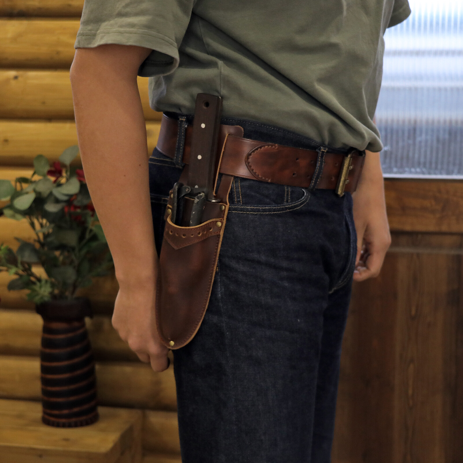 TOURBON Leather Garden Shears Sheath 2 in 1 Tools Case Scissors Saw Belt Holder