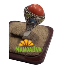 Men's Silver 925 Ring Natural Sea Coral Royal Gift خاتم مرجان طبيعي