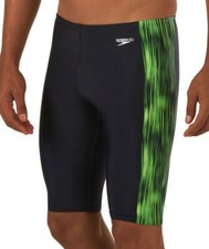 SPEEDO Reflecting Lights PowerFlex Eco Swim Jammer Short Black Green Mens Sz 30