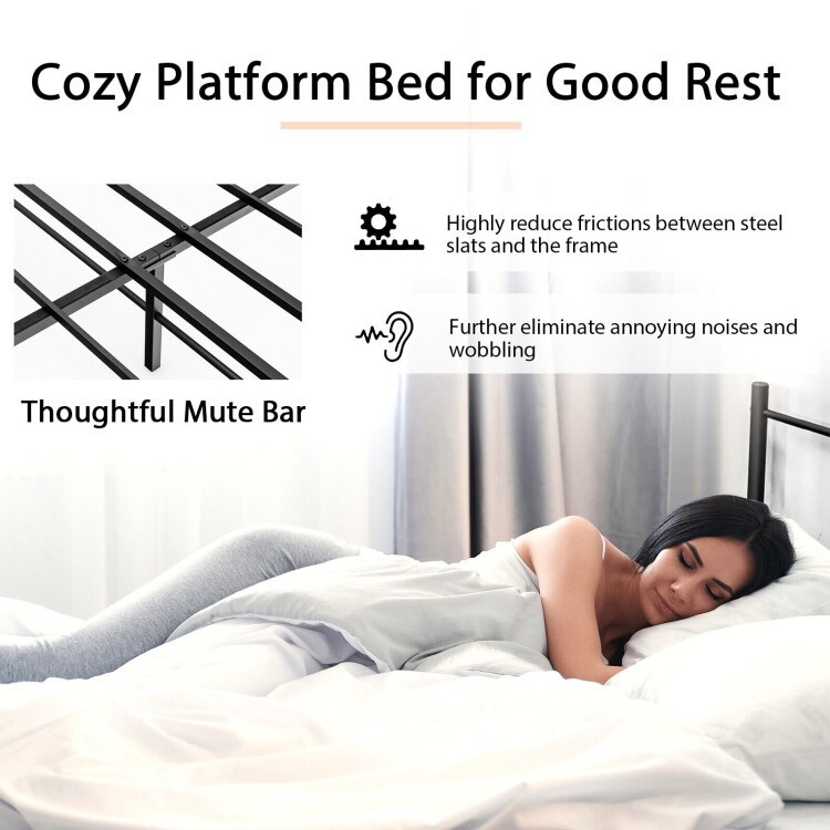 Full Size Platform Bed Frame Heavy Duty Bedroom With High Headboard & Footboard
