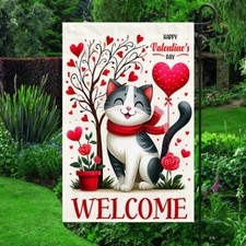 Cat Happy Valentine's Day Flag Graden Flag
