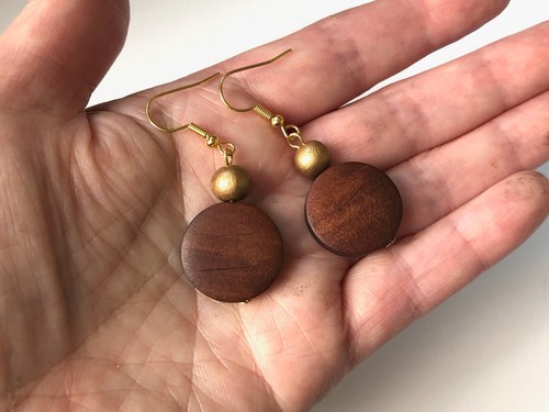 Light Brown or Dark Brown Round Wooden Bead Earrings. Gold or Silver. UK Made - Picture 18 of 23