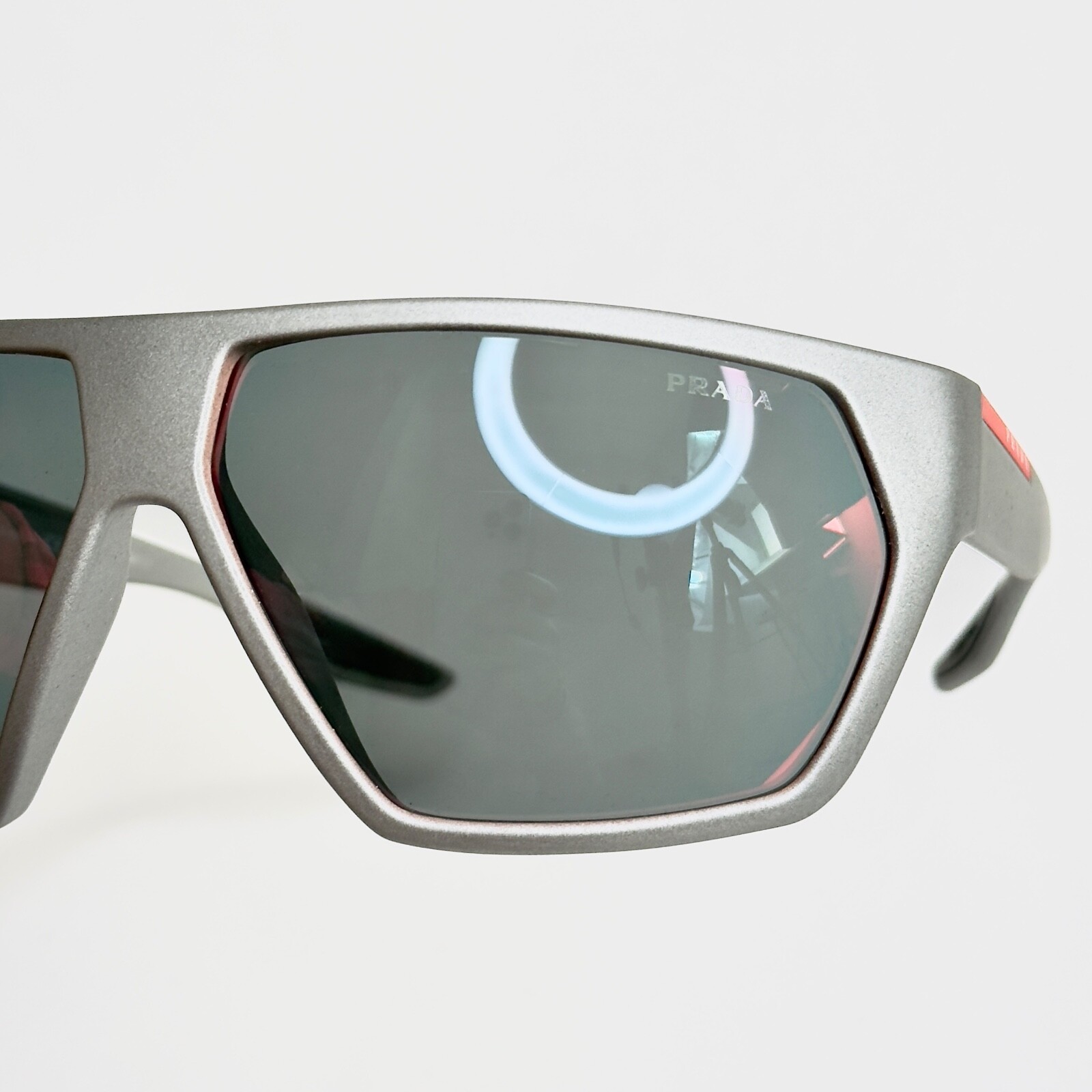 PRADA LINEA ROSSA ACTIVE 08U Silver Red Mirrored Sport Sunglasses PS08US Wrap image 6
