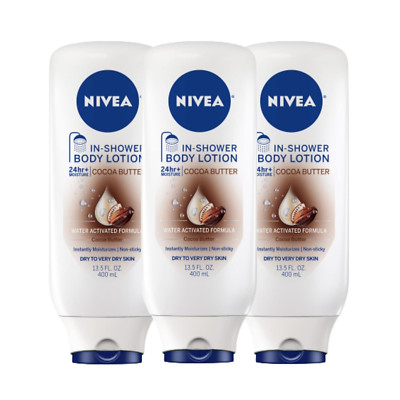 NIVEA Cocoa Butter In Shower Lotion, Body Lotion for Dry Skin, 13.5 Fl Oz (Pack 