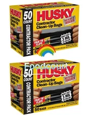 2 Packs Husky Contractor Clean-Up Bags Heavy Duty 3 Mil 42 Gal 50 ct Each Pack