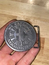 HY Capacity Belt Buckle Collector SOLID METAL Man Cave Patina Mahon BROKEN