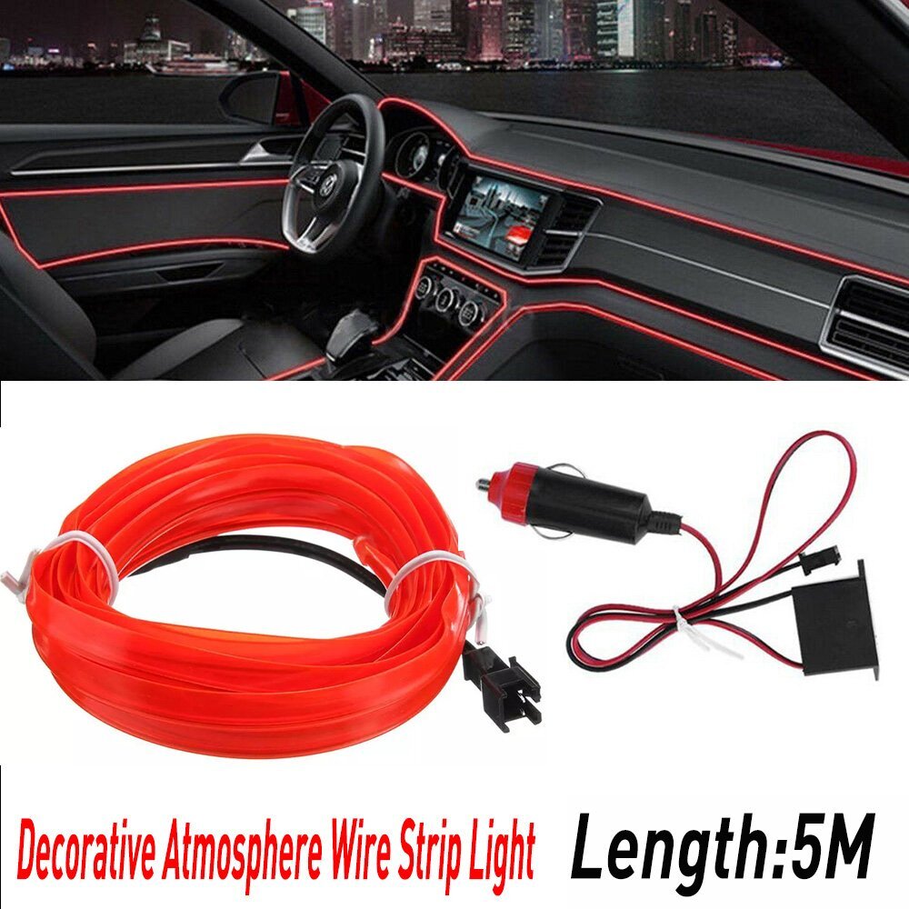 5M Car LED Interior Auto Decor Wire Atmosphere Strip Light RED Universal lamp