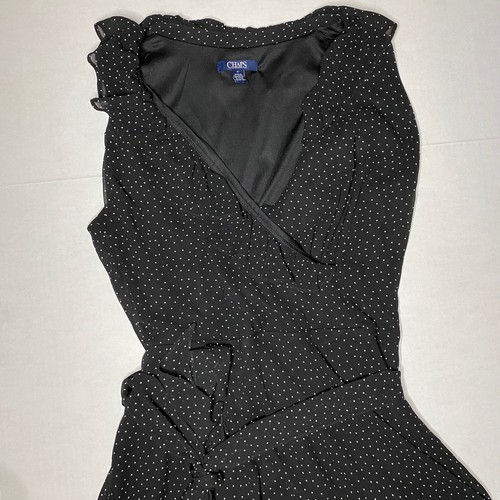 Chaps Womens Mock Wrap Dress Black W/ White Ploka Dots Dress Womens Size 10
