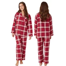 Red Check Plaid Tartan Flannelette Wincey PJs Pyjama Set Size 12 14